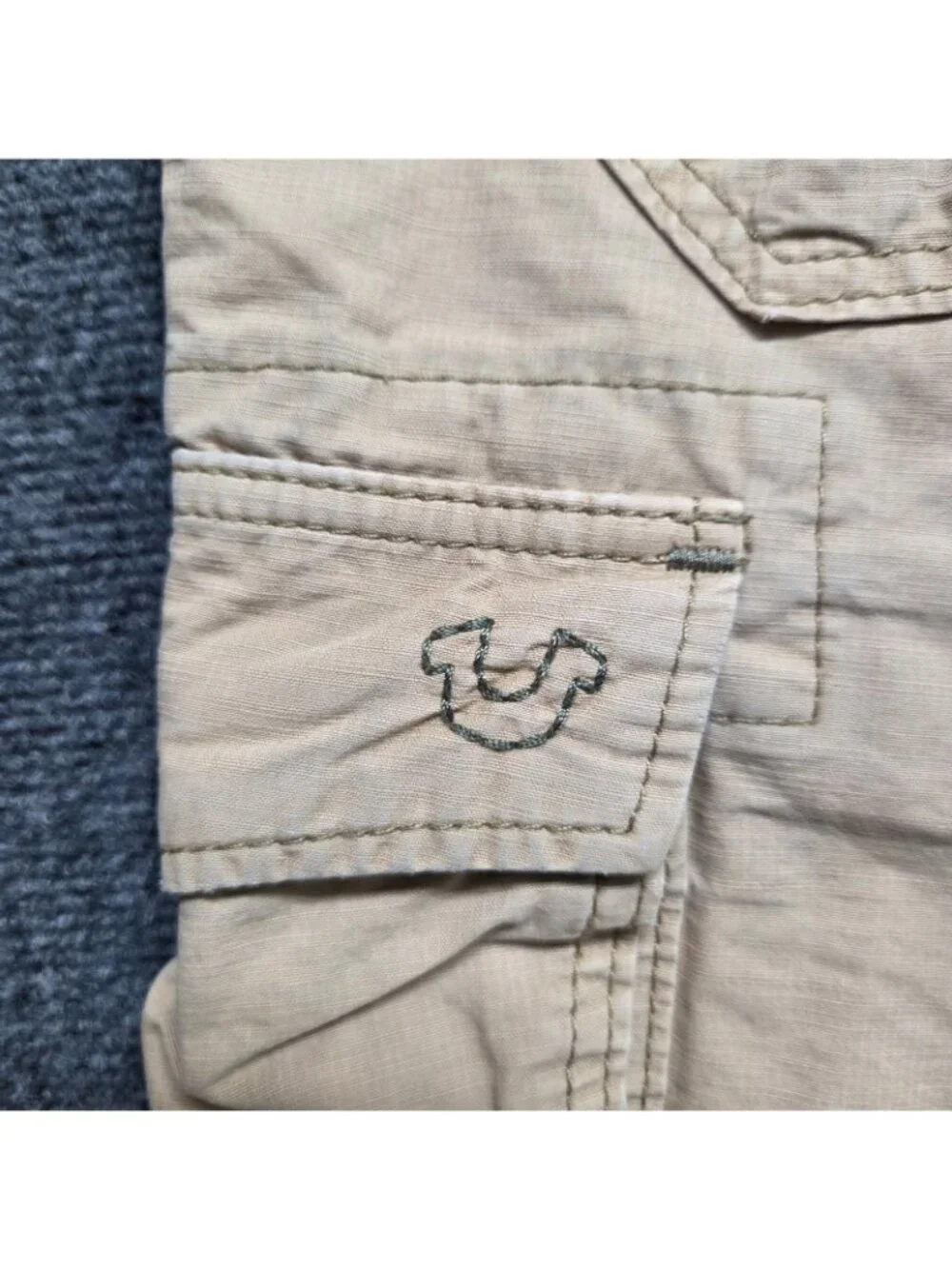 True Religion Shorts Mens 29 Brown Cargo Trooper Distressed MISSING BUTTON